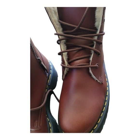 Dr. Martens Men Jadon Platform Boots Leather Brown Faux-Fur Lined Size 11 NWT